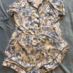 Floral Pajama Set in Blue and Cream
